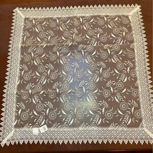 German Lace Gossamer White Tablecloth 33in Square Floral Grannycore Maximalist